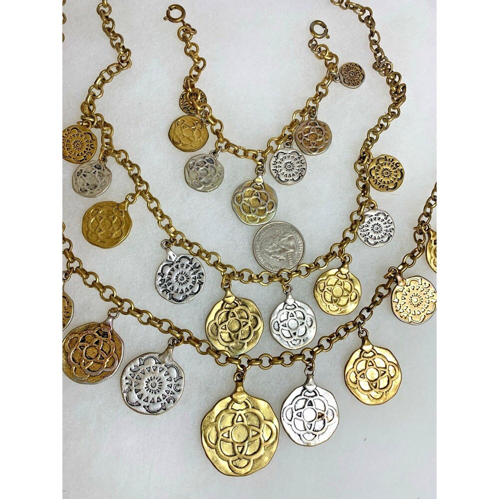Vintage CAbi Coin Charm Necklace Bracelet Set Gold Silver Tone Convertible 3pc - Picture 13 of 16